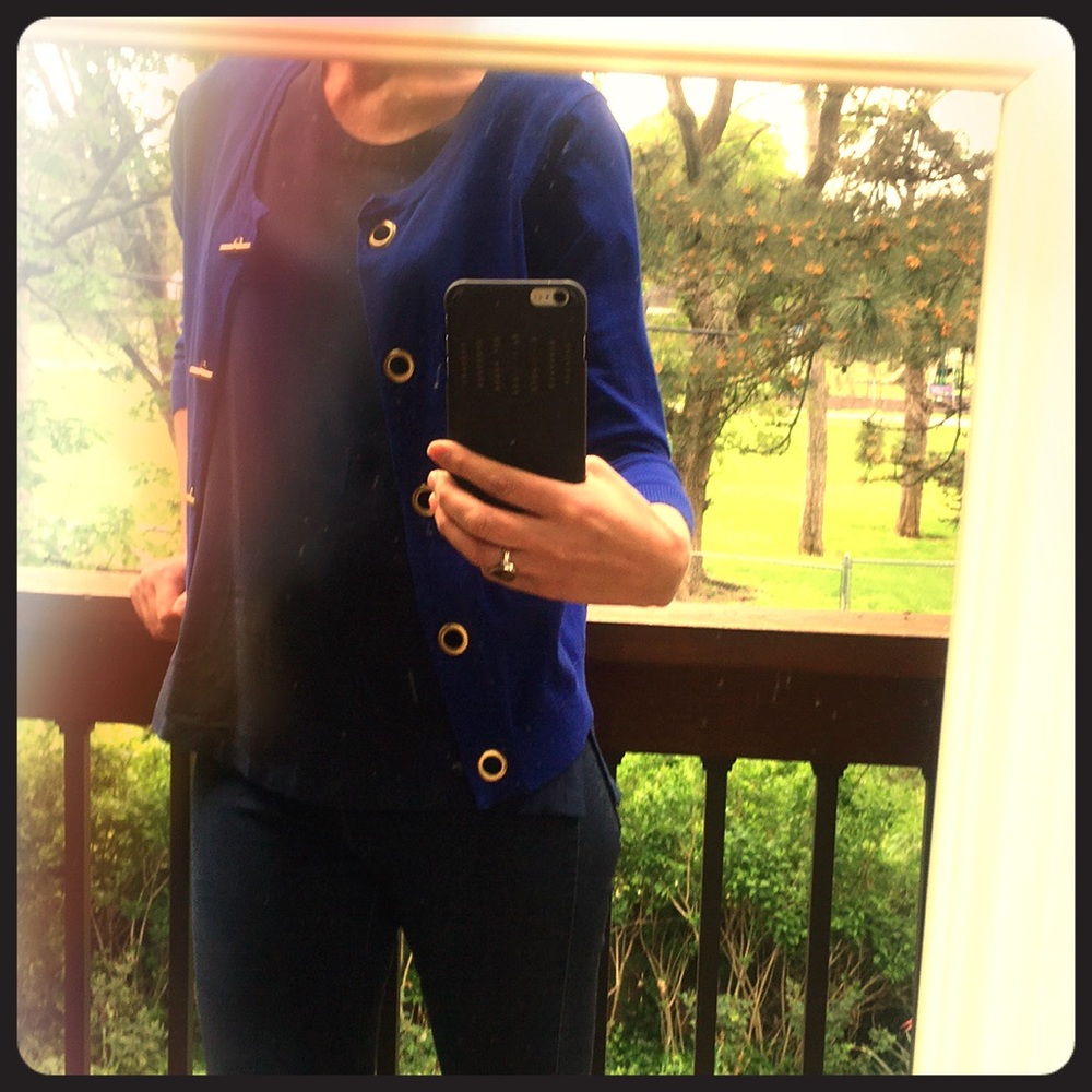 Blue Cardigan with Gold Detail
